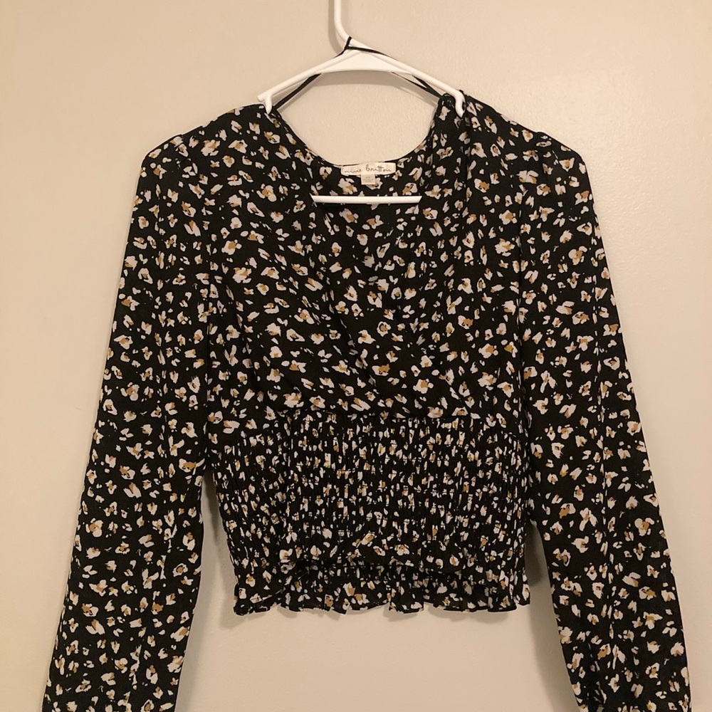 Nine Britton Black Floral Smocked Blouse